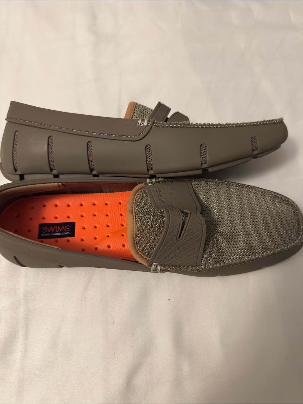 Swims Taupe Mesh Penny Loafers With Orange Insole